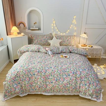 一米阳光 2021新款花边纯棉款四件套 粉小蕾