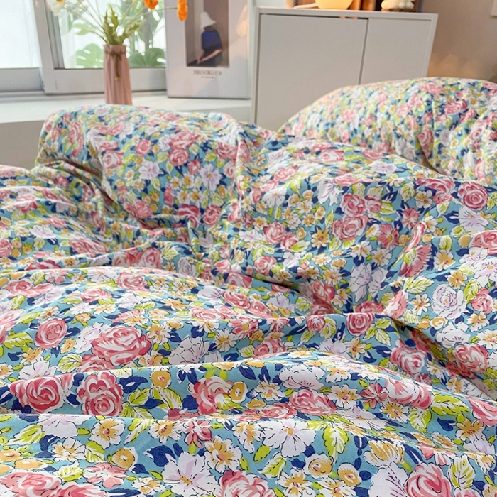 91家纺网 家纺一手货源 找家纺 一米阳光 2021新款花边纯棉款四件套 粉小蕾