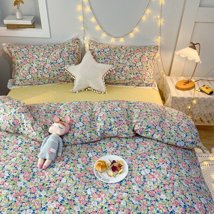 91家纺网 家纺一手货源 找家纺 一米阳光 2021新款花边纯棉款四件套 粉小蕾