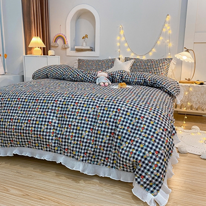 91家纺网 家纺一手货源 找家纺 一米阳光 2021新款花边纯棉款四件套 格美