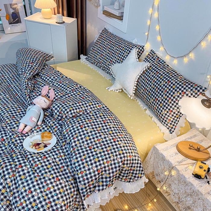 91家纺网 家纺一手货源 找家纺 一米阳光 2021新款花边纯棉款四件套 格美