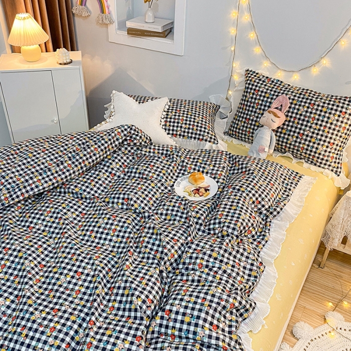 91家纺网 家纺一手货源 找家纺 一米阳光 2021新款花边纯棉款四件套 格美