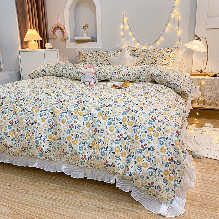 91家纺网 家纺一手货源 找家纺 一米阳光 2021新款花边纯棉款四件套 静谊