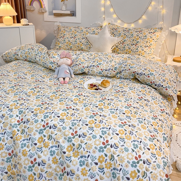 91家纺网 家纺一手货源 找家纺 一米阳光 2021新款花边纯棉款四件套 静谊