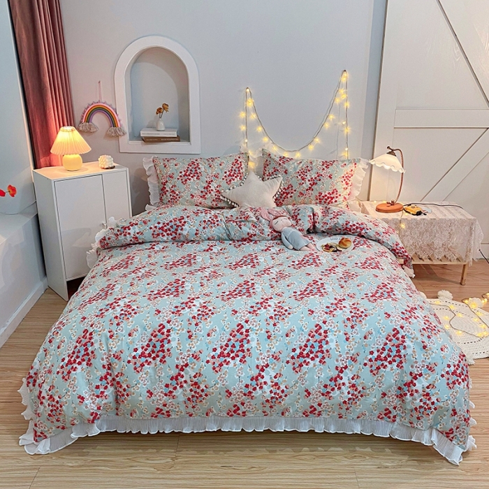 91家纺网 家纺一手货源 找家纺 一米阳光 2021新款花边纯棉款四件套 沁美