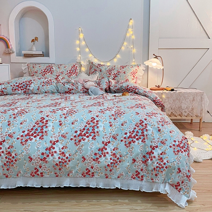 91家纺网 家纺一手货源 找家纺 一米阳光 2021新款花边纯棉款四件套 沁美