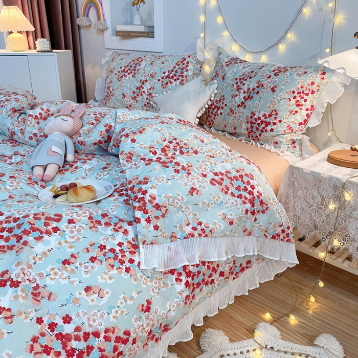 91家纺网 家纺一手货源 找家纺 一米阳光 2021新款花边纯棉款四件套 沁美