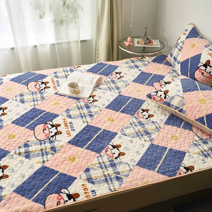 91家纺网 家纺一手货源 找家纺 美优兰 2021新品加厚牛奶绒床垫床护垫床盖三件套可爱小牛