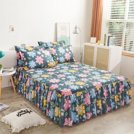 91家纺网 家纺一手货源 找家纺 爱一个家 2023新款芦荟棉双边单床裙 花团锦簇