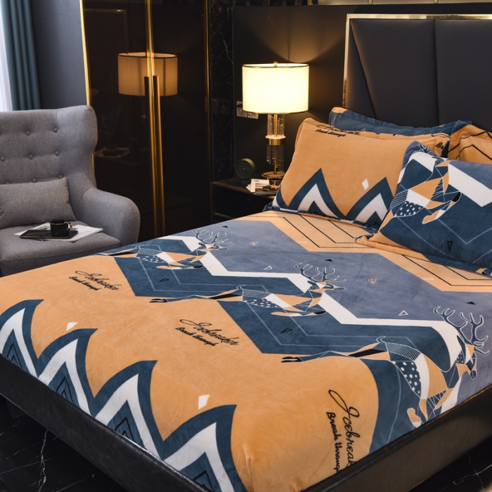 91家纺网 家纺一手货源 找家纺 锦罗绣 2021新款牛奶绒印花单品床笠奔腾鹿