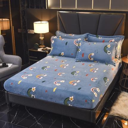 锦罗绣 2021新款牛奶绒印花单品床笠彩虹