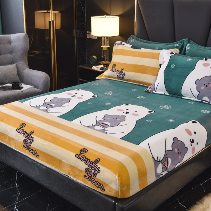 91家纺网 家纺一手货源 找家纺 锦罗绣 2021新款牛奶绒印花单品床笠大白