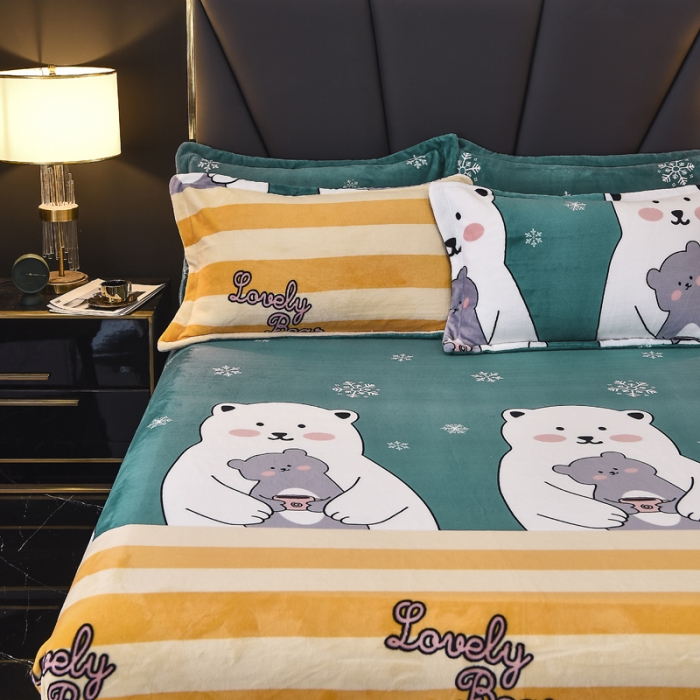 91家纺网 家纺一手货源 找家纺 锦罗绣 2021新款牛奶绒印花单品床笠大白