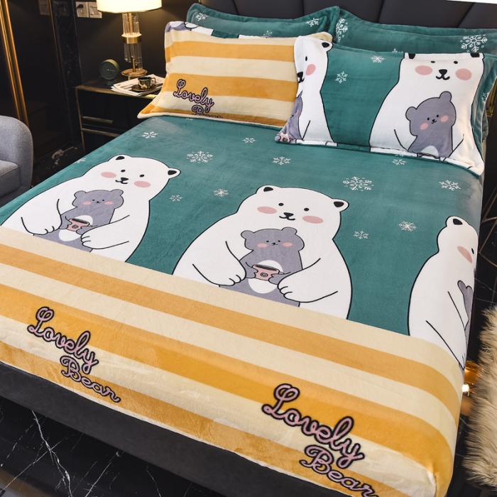 91家纺网 家纺一手货源 找家纺 锦罗绣 2021新款牛奶绒印花单品床笠大白