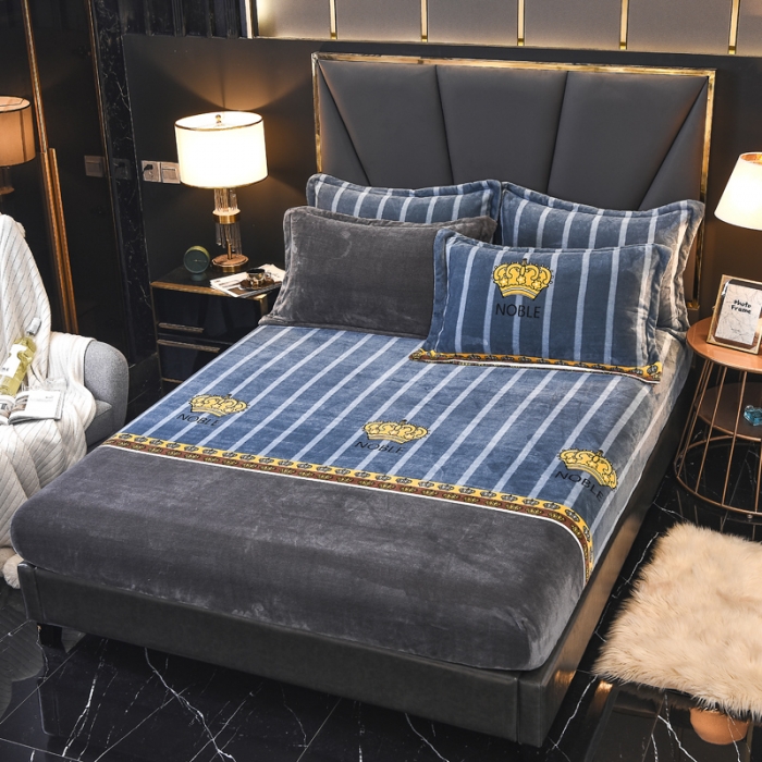 91家纺网 家纺一手货源 找家纺 锦罗绣 2021新款牛奶绒印花单品床笠皇冠