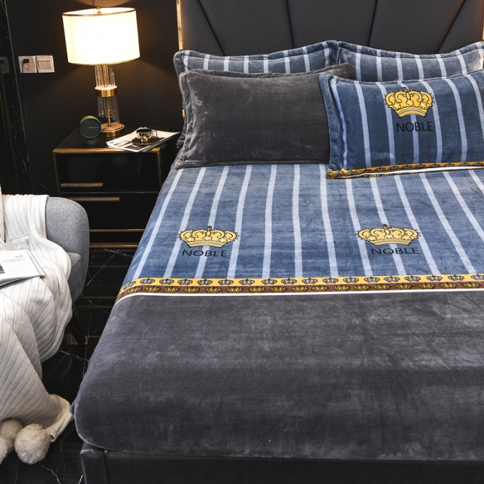 91家纺网 家纺一手货源 找家纺 锦罗绣 2021新款牛奶绒印花单品床笠皇冠