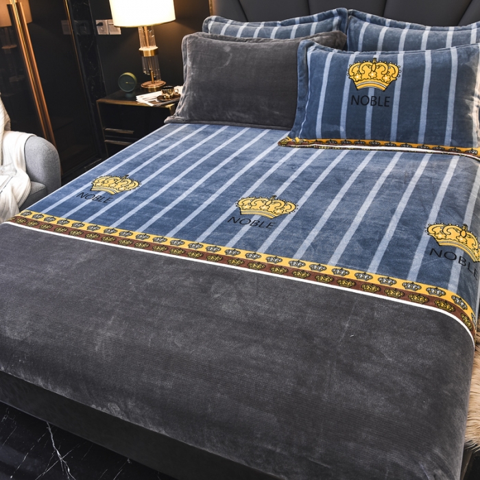 91家纺网 家纺一手货源 找家纺 锦罗绣 2021新款牛奶绒印花单品床笠皇冠