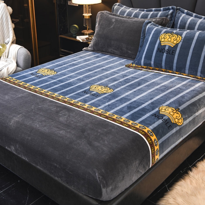 91家纺网 家纺一手货源 找家纺 锦罗绣 2021新款牛奶绒印花单品床笠皇冠