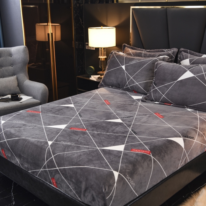 91家纺网 家纺一手货源 找家纺 锦罗绣 2021新款牛奶绒印花单品床笠几何梦想