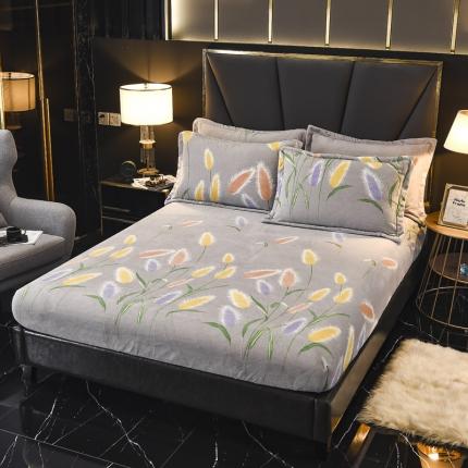 锦罗绣 2021新款牛奶绒印花单品床笠狼尾草