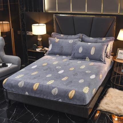 91家纺网 家纺一手货源 找家纺 锦罗绣 2021新款牛奶绒印花单品床笠叶子