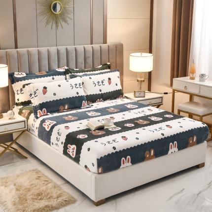 91家纺网 家纺一手货源 找家纺 锦罗绣 2021新款牛奶绒印花单品床笠萝卜兔