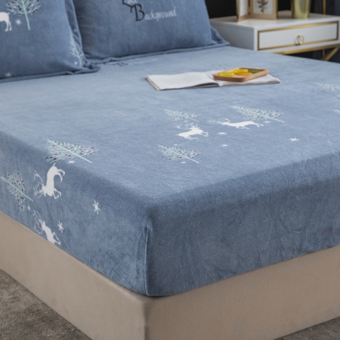 91家纺网 家纺一手货源 找家纺 锦罗绣 2021新款牛奶绒印花单品床笠小鹿