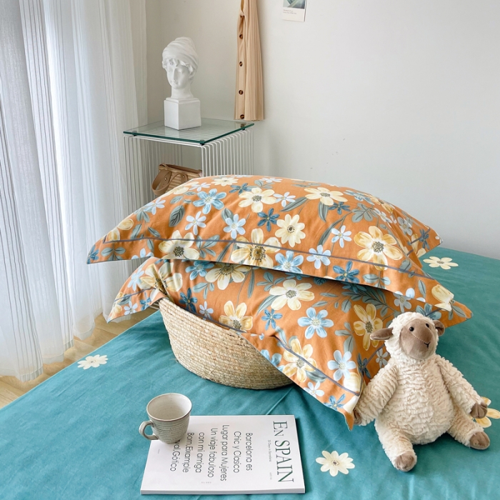 91家纺网 家纺一手货源 找家纺 希文 2021新款全棉生态磨毛印花四件套 花香丽人-桔