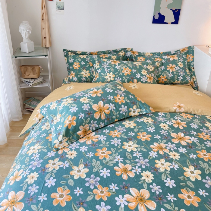 91家纺网 家纺一手货源 找家纺 希文 2021新款全棉生态磨毛印花四件套 花香丽人-绿