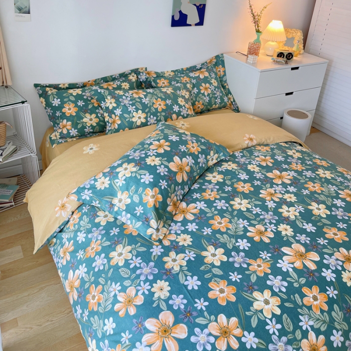 91家纺网 家纺一手货源 找家纺 希文 2021新款全棉生态磨毛印花四件套 花香丽人-绿