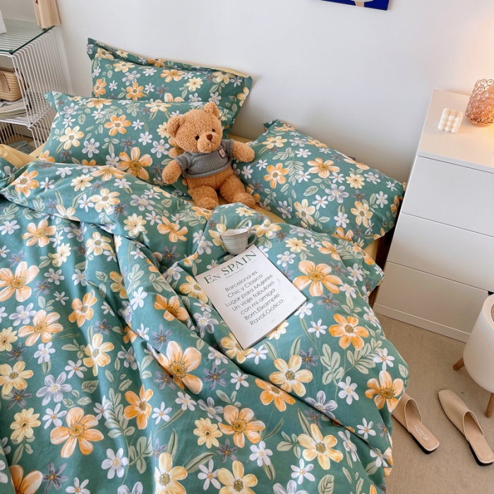 91家纺网 家纺一手货源 找家纺 希文 2021新款全棉生态磨毛印花四件套 花香丽人-绿