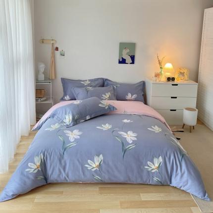希文 2021新款全棉生态磨毛印花四件套 花香弥漫-蓝