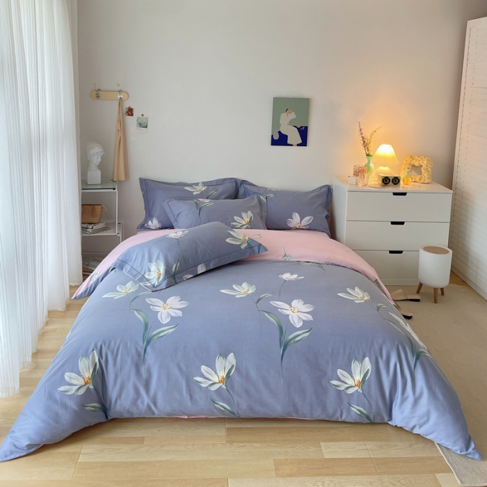 91家纺网 家纺一手货源 找家纺 希文 2021新款全棉生态磨毛印花四件套 花香弥漫-蓝