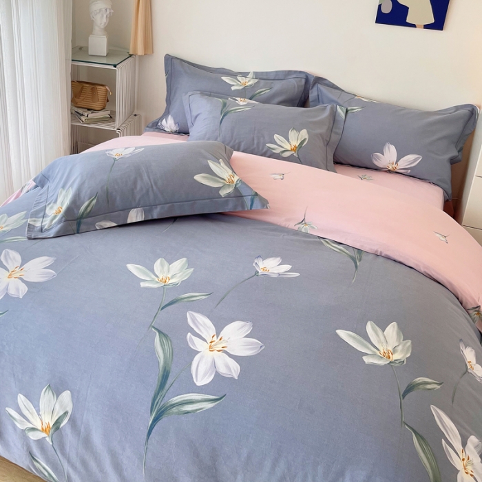 91家纺网 家纺一手货源 找家纺 希文 2021新款全棉生态磨毛印花四件套 花香弥漫-蓝