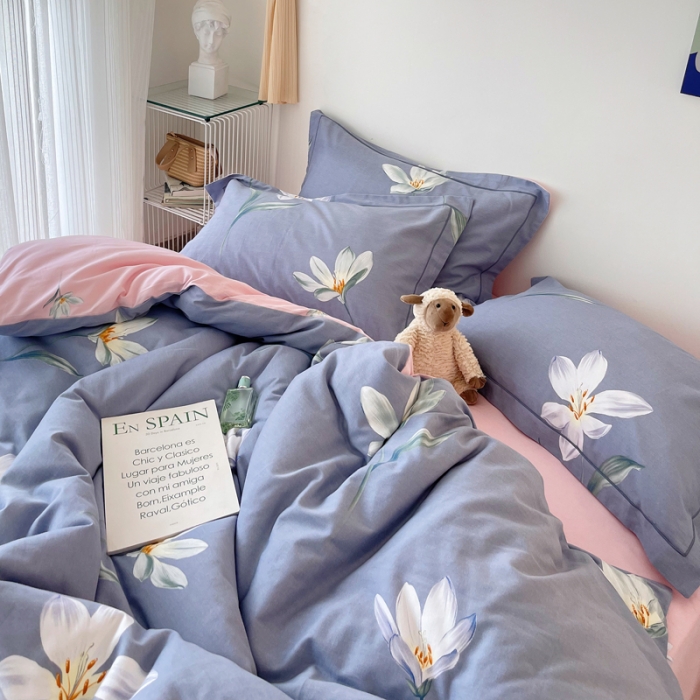 91家纺网 家纺一手货源 找家纺 希文 2021新款全棉生态磨毛印花四件套 花香弥漫-蓝