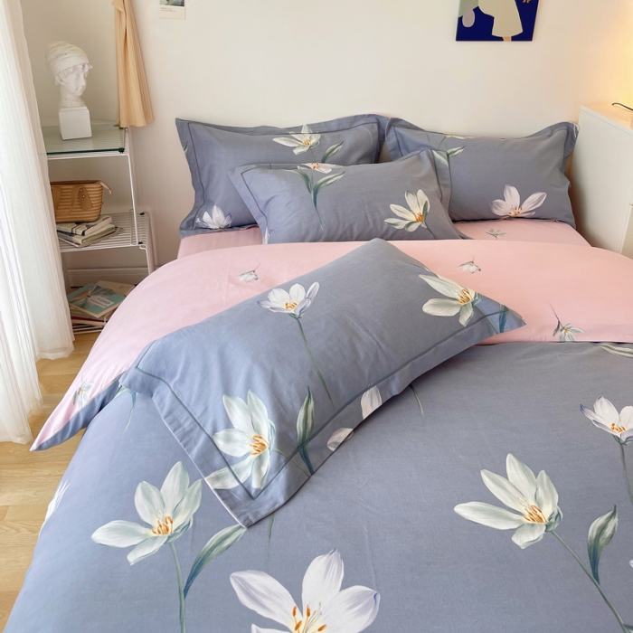 91家纺网 家纺一手货源 找家纺 希文 2021新款全棉生态磨毛印花四件套 花香弥漫-蓝