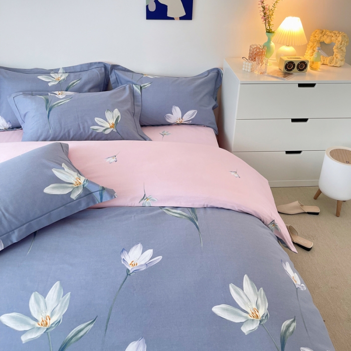 91家纺网 家纺一手货源 找家纺 希文 2021新款全棉生态磨毛印花四件套 花香弥漫-蓝