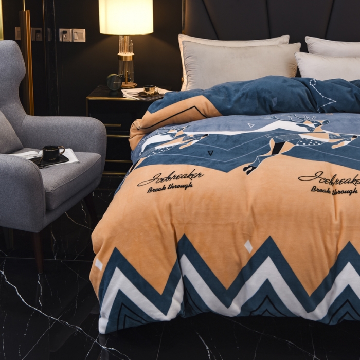 91家纺网 家纺一手货源 找家纺 锦罗绣 2021新款牛奶绒印花单品被套奔腾鹿