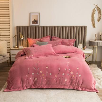 91家纺网 家纺一手货源 找家纺 绒博士240g法莱牛奶水晶宝宝贝贝魔法四件套-浪漫花丛 豆沙