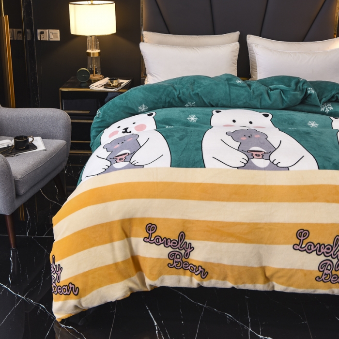 91家纺网 家纺一手货源 找家纺 锦罗绣 2021新款牛奶绒印花单品被套大白