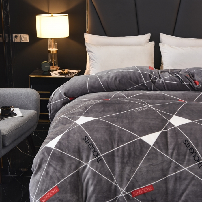 91家纺网 家纺一手货源 找家纺 锦罗绣 2021新款牛奶绒印花单品被套几何梦想