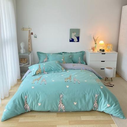 91家纺网 家纺一手货源 找家纺 希文 2021新款全棉生态磨毛印花四件套 旅行者-绿