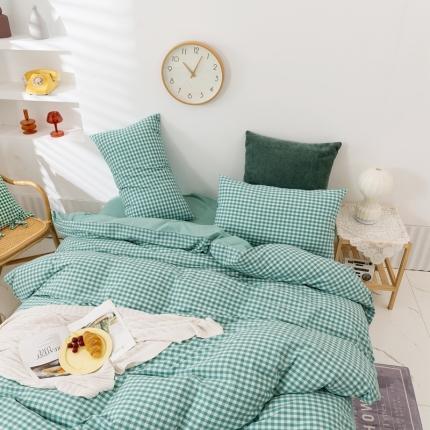 91家纺网 家纺一手货源 找家纺 简色坊 2023新款全棉水洗棉单品被套薄荷小格