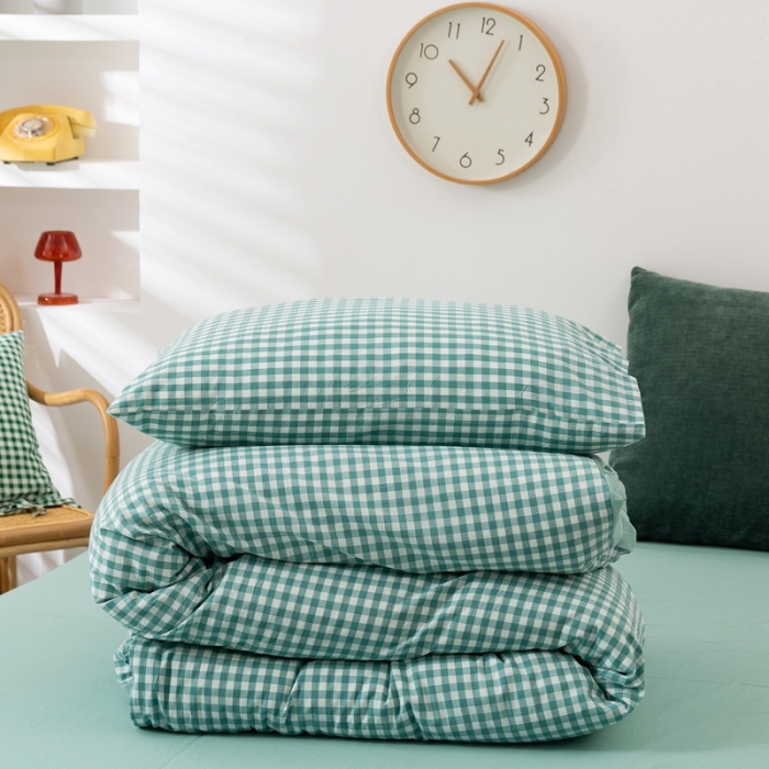 91家纺网 家纺一手货源 找家纺 简色坊 2023新款全棉水洗棉单品被套薄荷小格