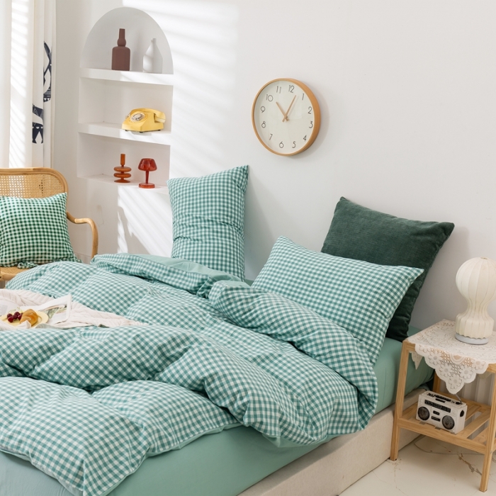 91家纺网 家纺一手货源 找家纺 简色坊 2023新款全棉水洗棉单品被套薄荷小格