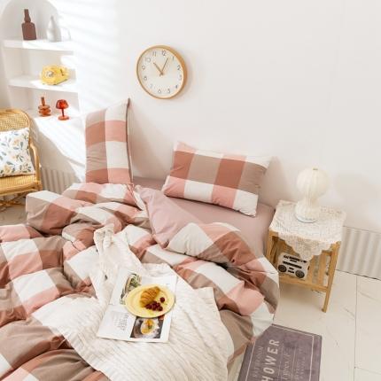 91家纺网 家纺一手货源 找家纺 简色坊 2023新款全棉水洗棉单品被套优雅格调-蜜粉大格