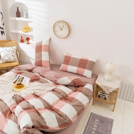 简色坊 2023新款全棉水洗棉单品被套优雅格调-蜜粉大格