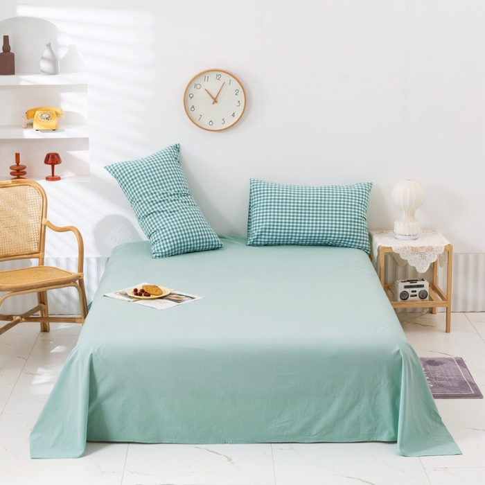 91家纺网 家纺一手货源 找家纺 简色坊 2023新款全棉水洗棉单品床单薄荷小格