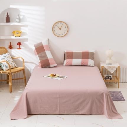 91家纺网 家纺一手货源 找家纺 简色坊 2023新款全棉水洗棉单品床单优雅格调-蜜粉大格