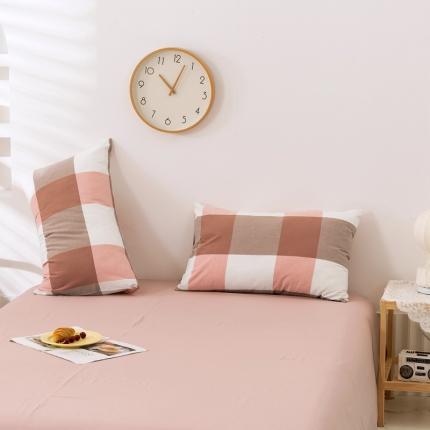 简色坊 2023新款全棉水洗棉单品枕套一只优雅格调-蜜粉大格